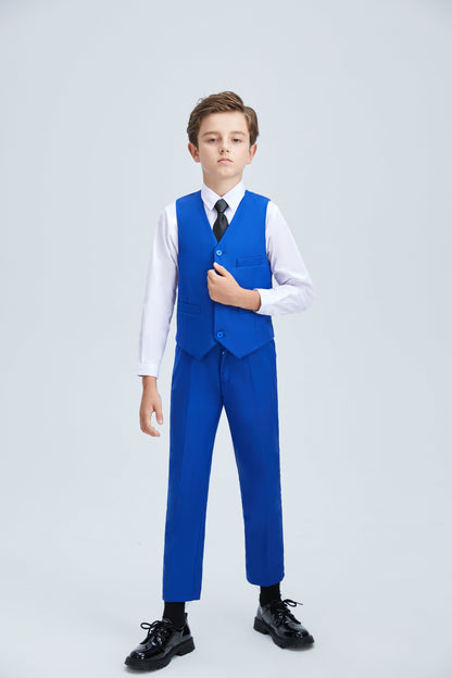 ly1250 Royal Blue Fit Slim 4 Piece Boy's Formal Suits With Vest+Pants+Shirt+Tie