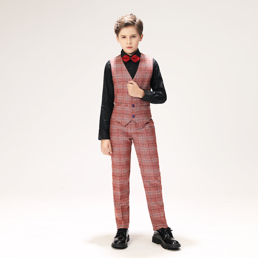 ly1264 Red Plaid Elegant 5 Piece Boys Suits