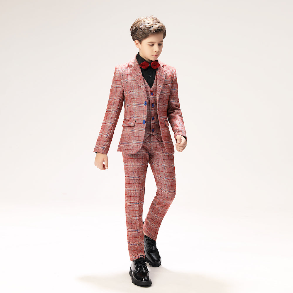 ly1264 Red Plaid Elegant 5 Piece Boys Suits