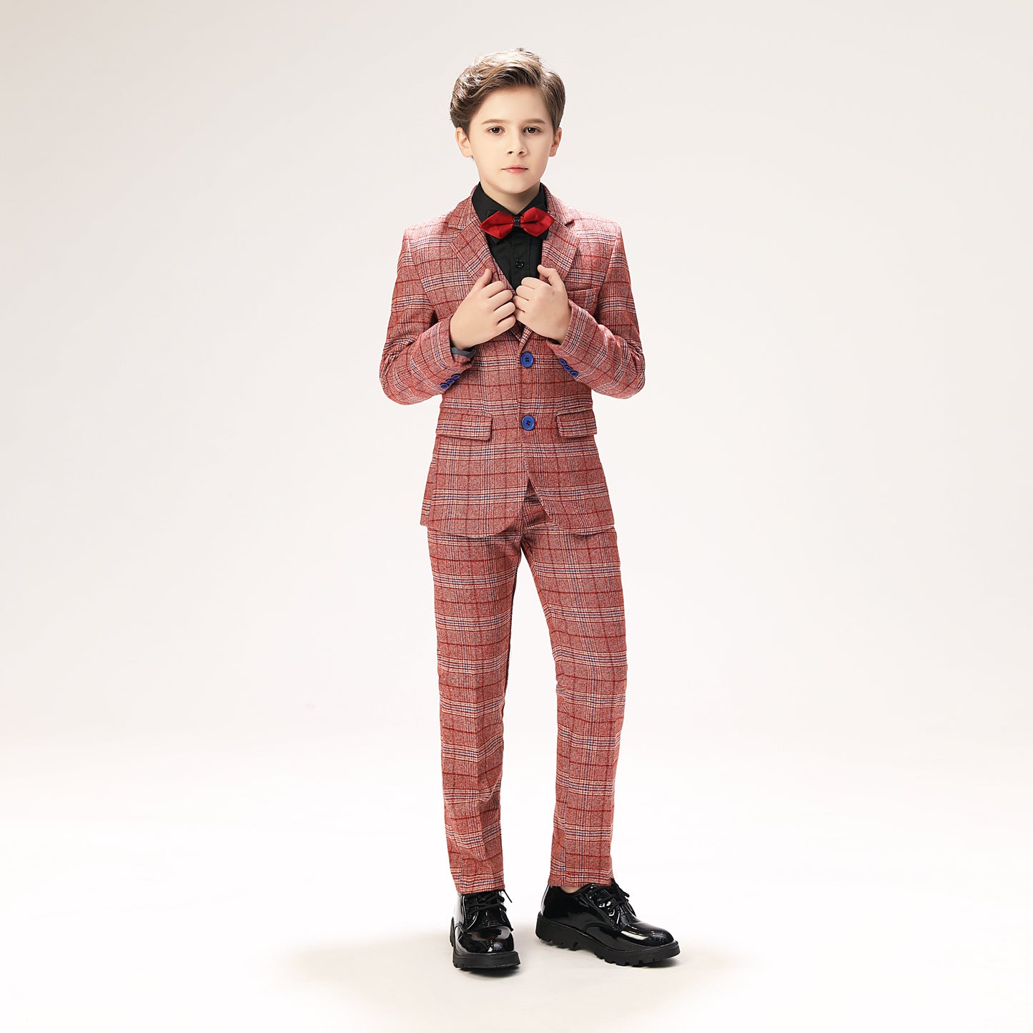 ly1264 Red Plaid Elegant 5 Piece Boys Suits