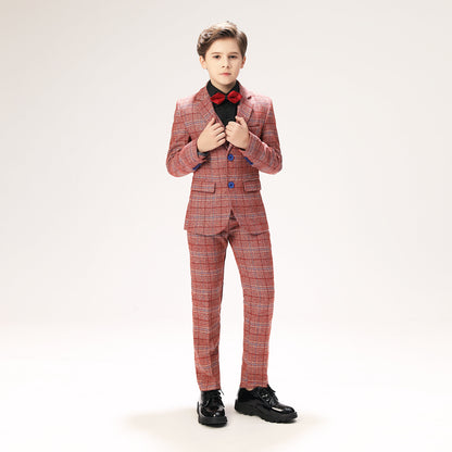 ly1264 Red Plaid Elegant 5 Piece Boys Suits