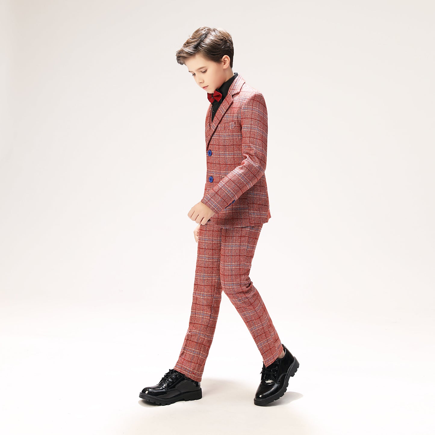 ly1264 Red Plaid Elegant 5 Piece Boys Suits