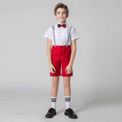 ly1159 Red 4 Piece Kids Boys' Formal Party Summer Suits Set With Suspenders