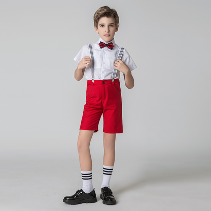 ly1159 Red 4 Piece Kids Boys' Formal Party Summer Suits Set With Suspenders