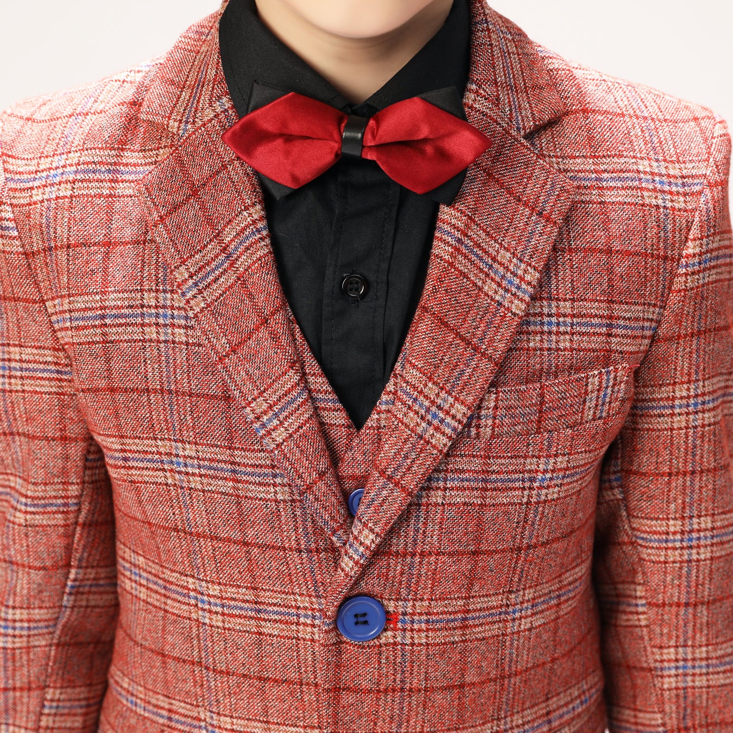 ly1264 Red Plaid Elegant 5 Piece Boys Suits