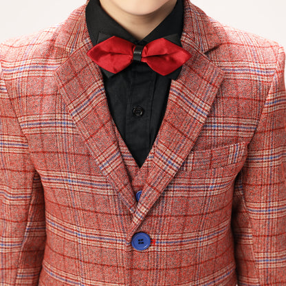 ly1264 Red Plaid Elegant 5 Piece Boys Suits