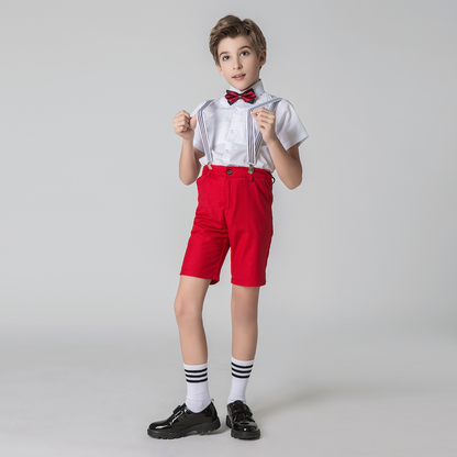 ly1159 Red 4 Piece Kids Boys' Formal Party Summer Suits Set With Suspenders