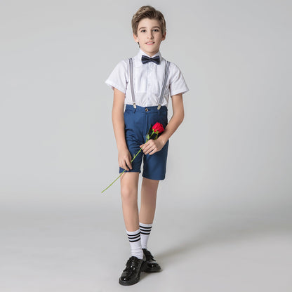 ly1725 Blue 4 Piece Kids Boys' Formal Party Dress Suits Set With Suspenders