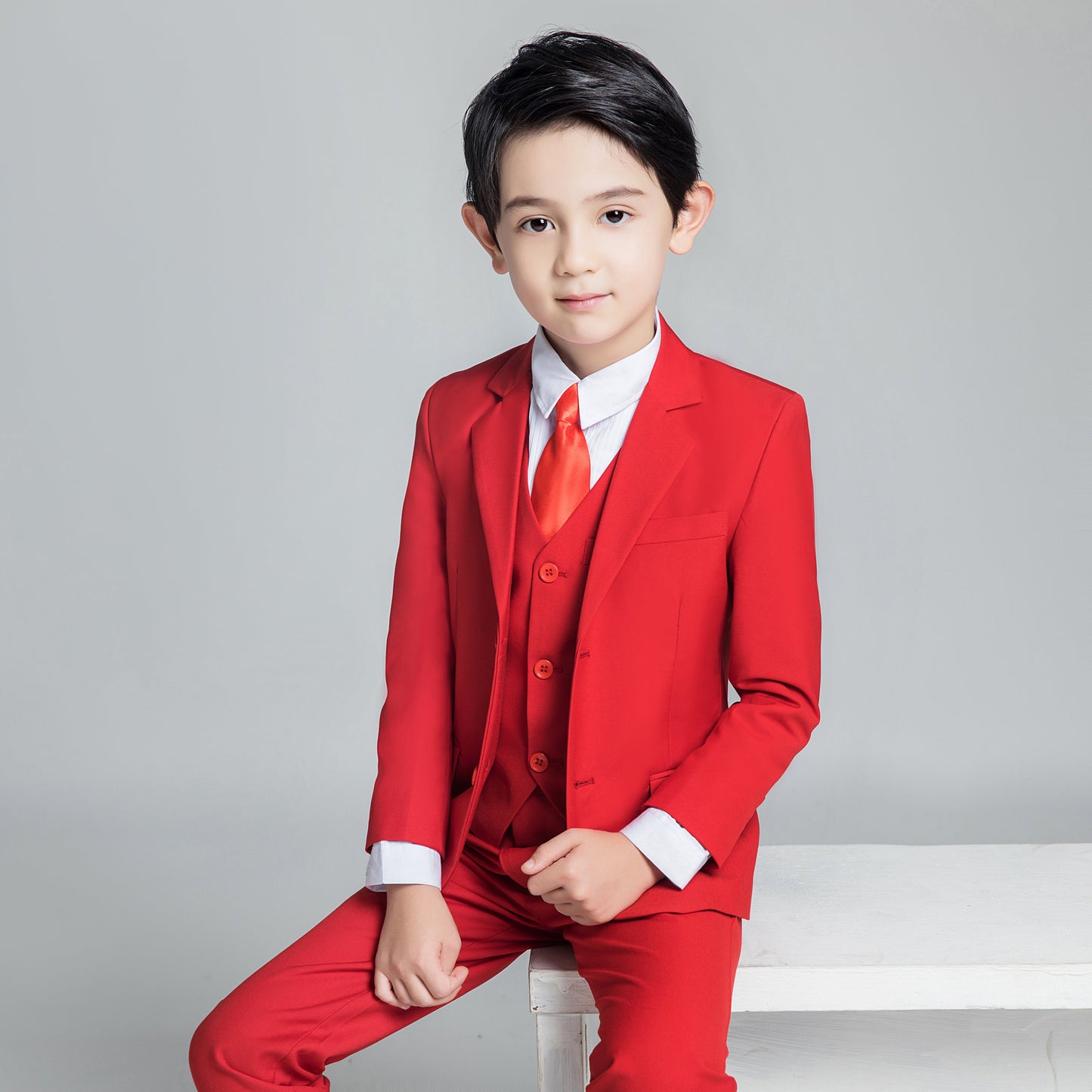 ly1225 Red Classic Suits Set 5 Piece Boys Suits