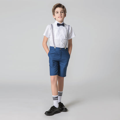 ly1725 Blue 4 Piece Kids Boys' Formal Party Dress Suits Set With Suspenders