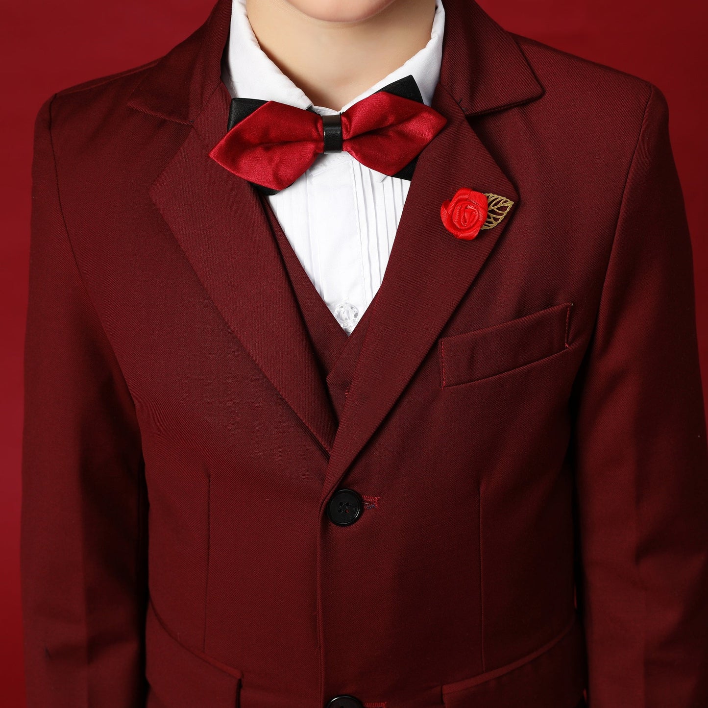 ly1688 Burgundy Formal School 5 Piece Boys Suits