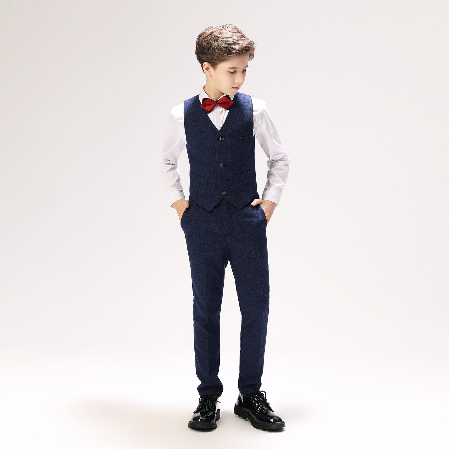 ly1273 Navy Blue Kids Fit Slim 4 Piece Boy's Formal Suits