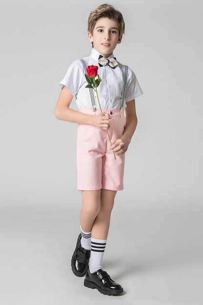 Pink 4 Piece Kids Boys' Formal Party Dress Suits Set With Suspenders