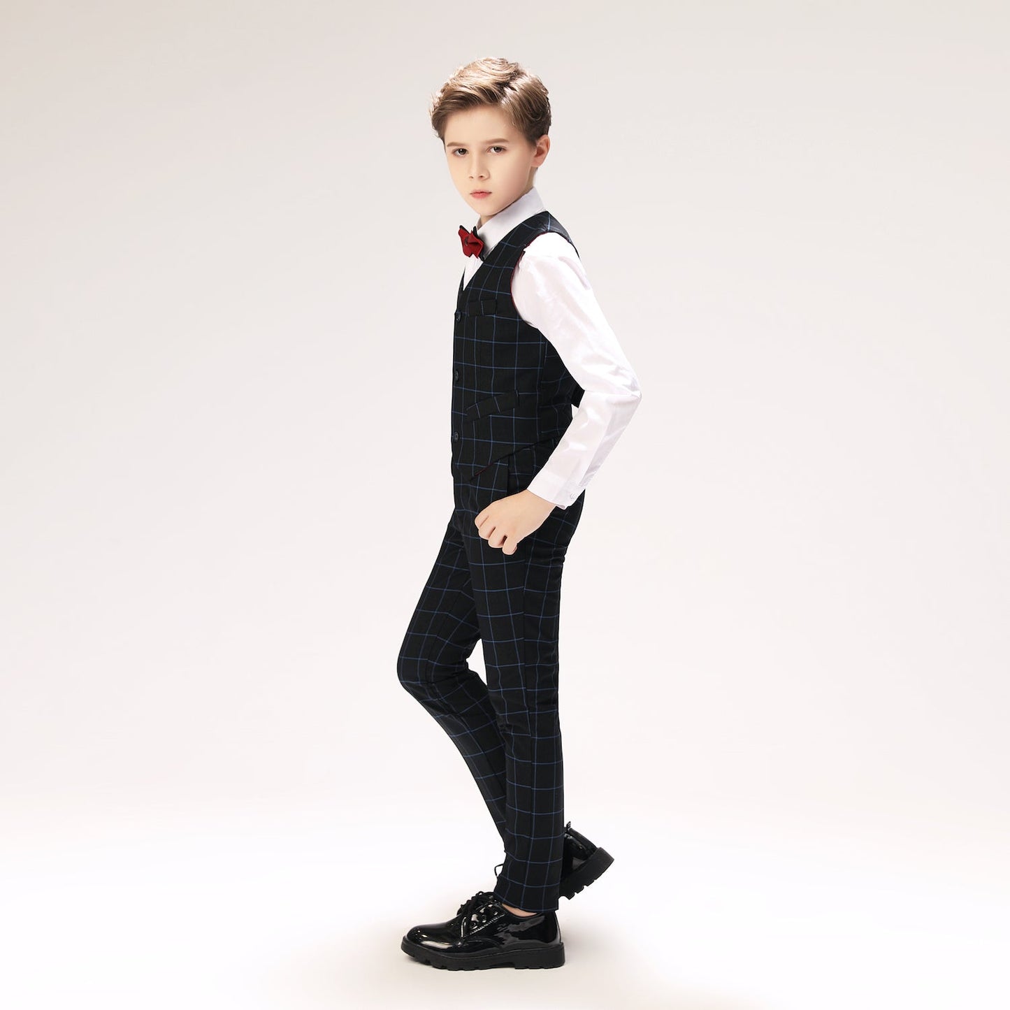 ly1260 Navy Plaid Elegant 5 Piece Boys Suits