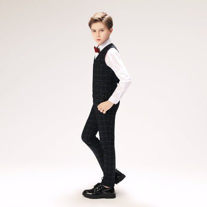 ly1260 Navy Plaid Elegant 5 Piece Boys Suits