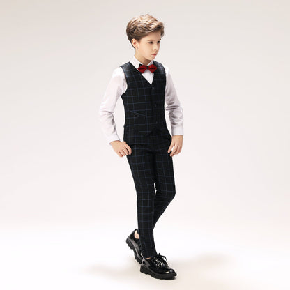 ly1260 Navy Plaid Elegant 5 Piece Boys Suits