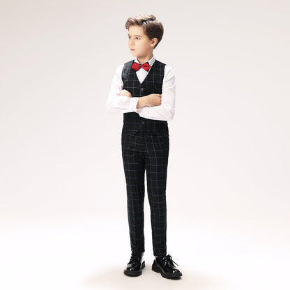 ly1260 Navy Plaid Elegant 5 Piece Boys Suits