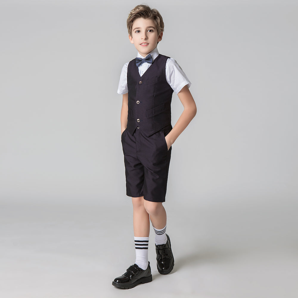 ly1718 Black Red Outfit Formal Summer 4 Piece Kids Boys Suit