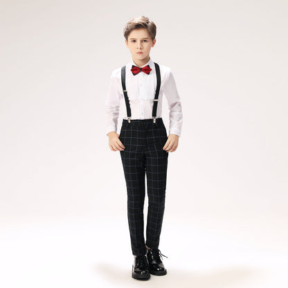 ly1260 Navy Plaid Elegant 5 Piece Boys Suits