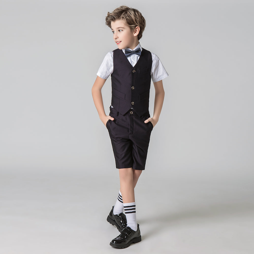 ly1718 Black Red Outfit Formal Summer 4 Piece Kids Boys Suit