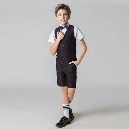 ly1718 Black Red Outfit Formal Summer 4 Piece Kids Boys Suit