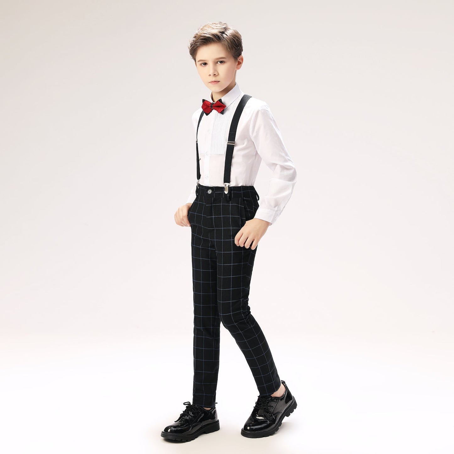 ly1260 Navy Plaid Elegant 5 Piece Boys Suits