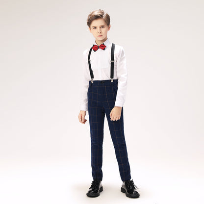 ly1276 Blue Plaid Elegant 5 Piece Boys Suits