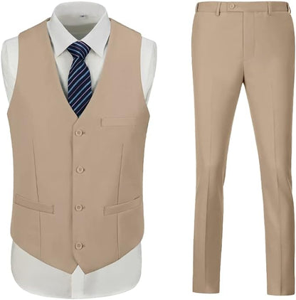 ly1787 Men's 3 Piece Slim Fit Suit Set, Two Button Blazer Solid Jacket Vest Pants Wedding Business Suit