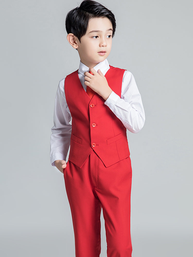 ly1225 Red Classic Suits Set 5 Piece Boys Suits