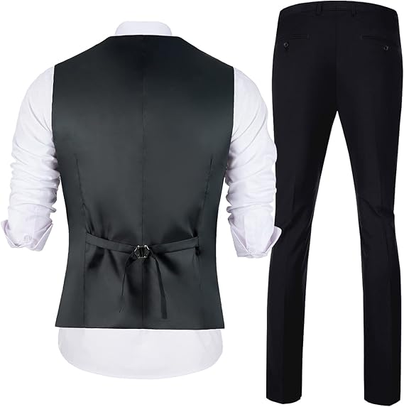 ly1783 Mens Slim Fit 2 Piece Suit Set V-Neck Solid Dress Suit Vest Pants Wedding Prom Tuxedo for Men