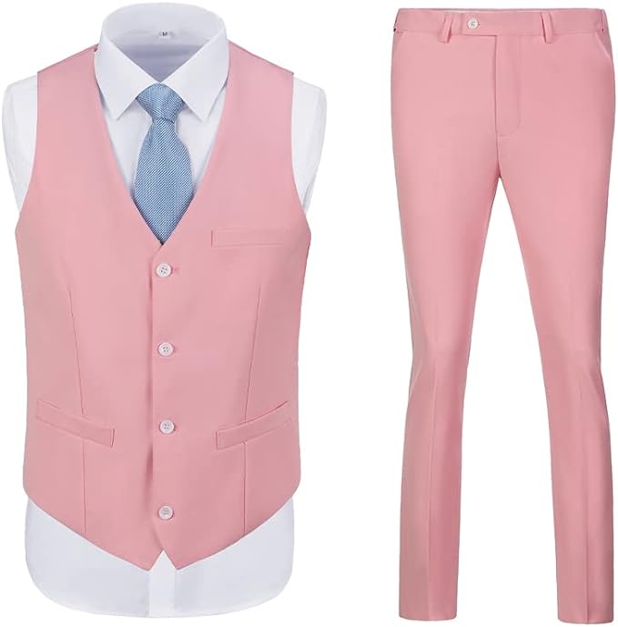 ly1787 Men's 3 Piece Slim Fit Suit Set, Two Button Blazer Solid Jacket Vest Pants Wedding Business Suit