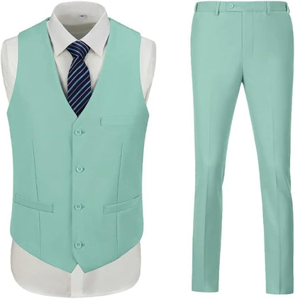 ly1787 Men's 3 Piece Slim Fit Suit Set, Two Button Blazer Solid Jacket Vest Pants Wedding Business Suit