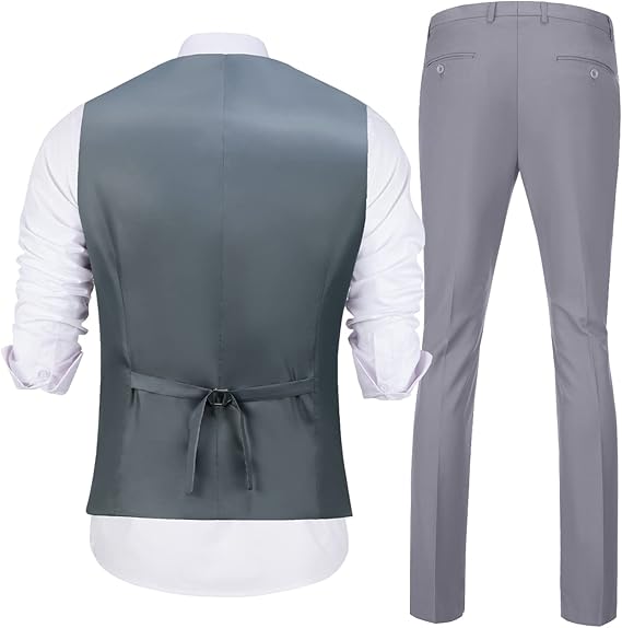 ly1783 Mens Slim Fit 2 Piece Suit Set V-Neck Solid Dress Suit Vest Pants Wedding Prom Tuxedo for Men