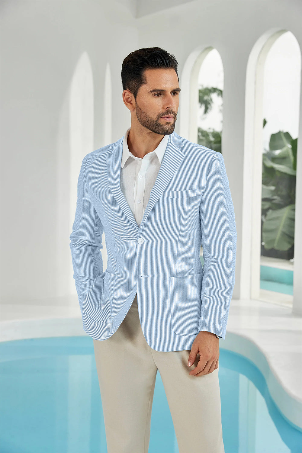 ly1111 Seersucker Striped Men's Summer Blazer