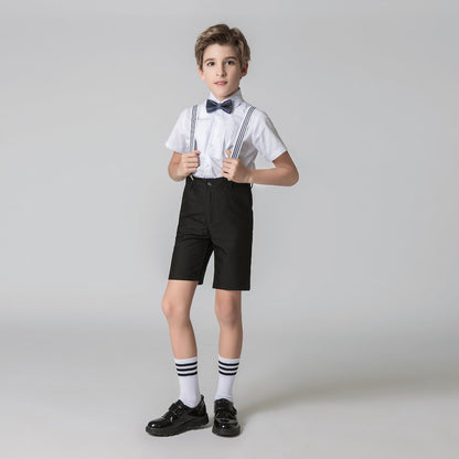 ly1723 Black 4 Piece Kids Boys' Formal Party Summer Suits Set With Suspenders