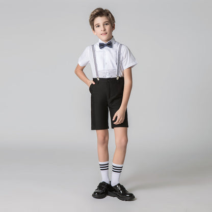 ly1723 Black 4 Piece Kids Boys' Formal Party Summer Suits Set With Suspenders