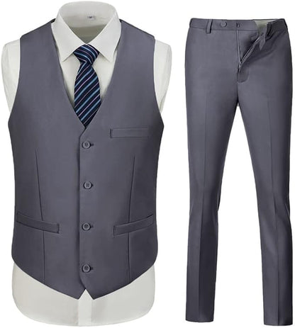 ly1787 Men's 3 Piece Slim Fit Suit Set, Two Button Blazer Solid Jacket Vest Pants Wedding Business Suit