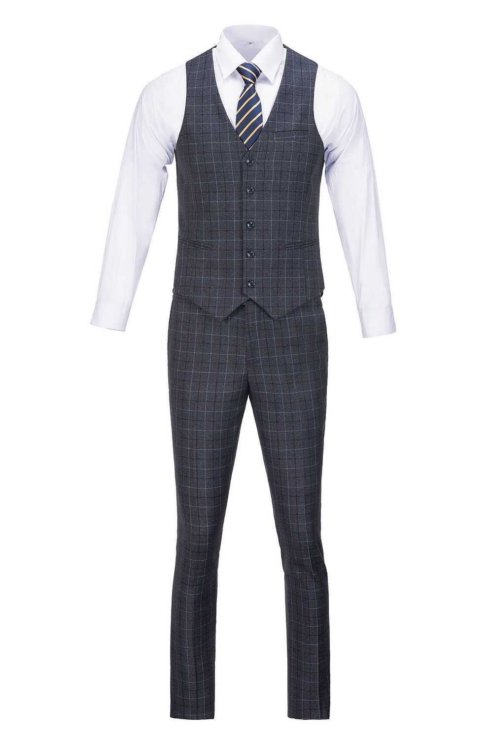 ly1636 Dark Grey Plaid Men's 3 Piece Set for Party, Wedding and Business