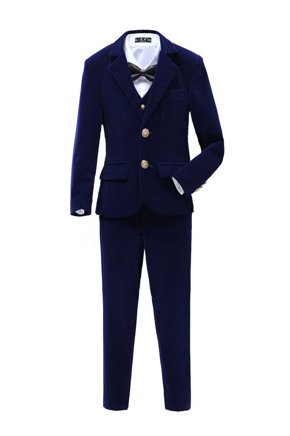 ly1592 Navy Velvet 3 Piece Boy's Formal Boys Suits With Jacket Vest Pants