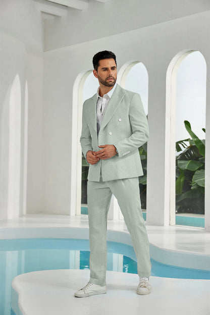 ly1113 Seersucker Double Breasted Blazer Pants 2 Piece Men's Summer Suit