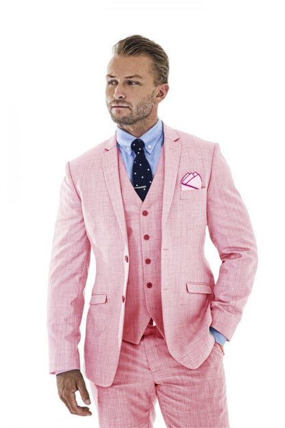 ly1189 Pink Retro Linen Beach Wedding Summer 3 Pieces Men Suits