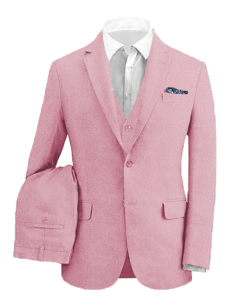 ly1189 Pink Retro Linen Beach Wedding Summer 3 Pieces Men Suits