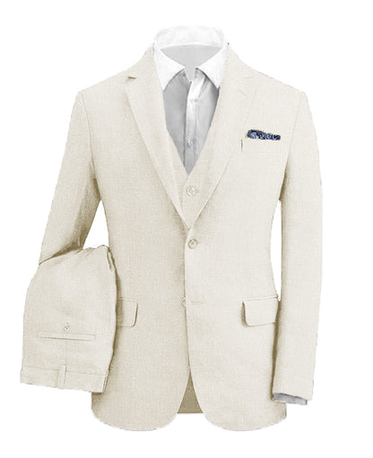 ly1187 Beige Retro Linen Beach Wedding 3 Pieces Men Suits