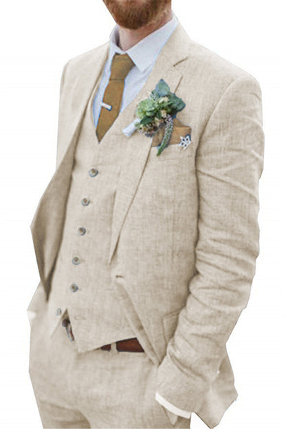 ly1116 Retro Linen Beach Wedding Summer 3 Pieces Men Suits