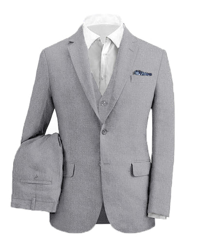 ly1186 Grey Retro Linen Beach Wedding Summer 3 Pieces Men Suits