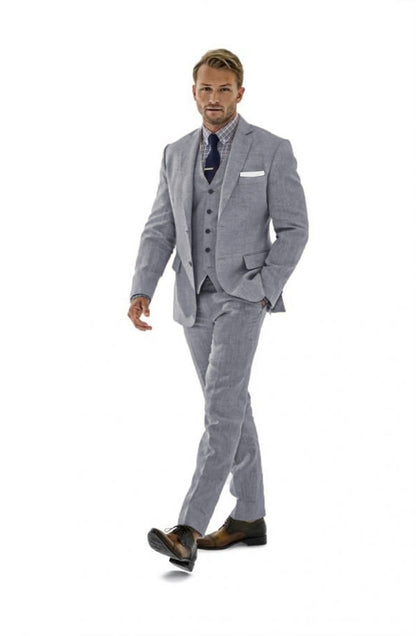 ly1186 Grey Retro Linen Beach Wedding Summer 3 Pieces Men Suits