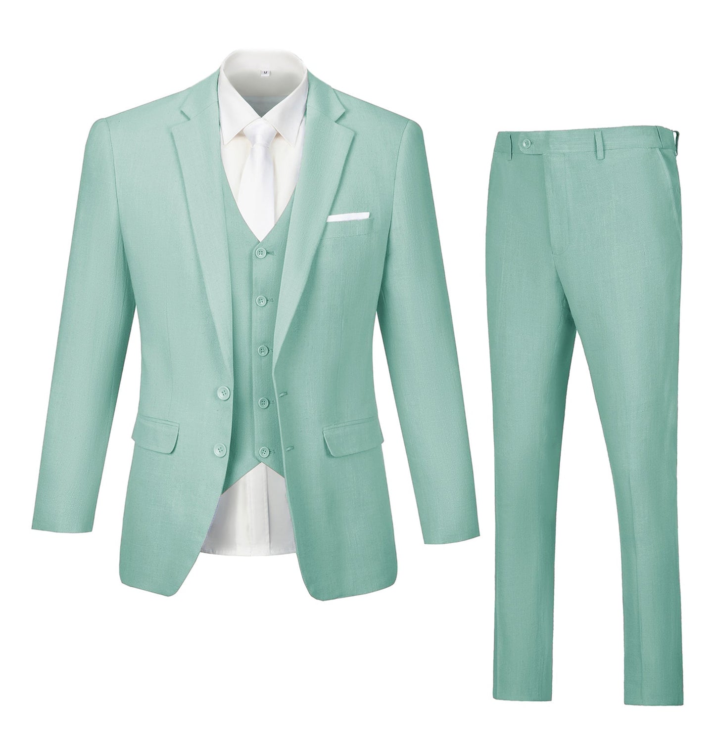 ly1184 Sage Green Retro Linen Beach Wedding 3 Pieces Men Suits