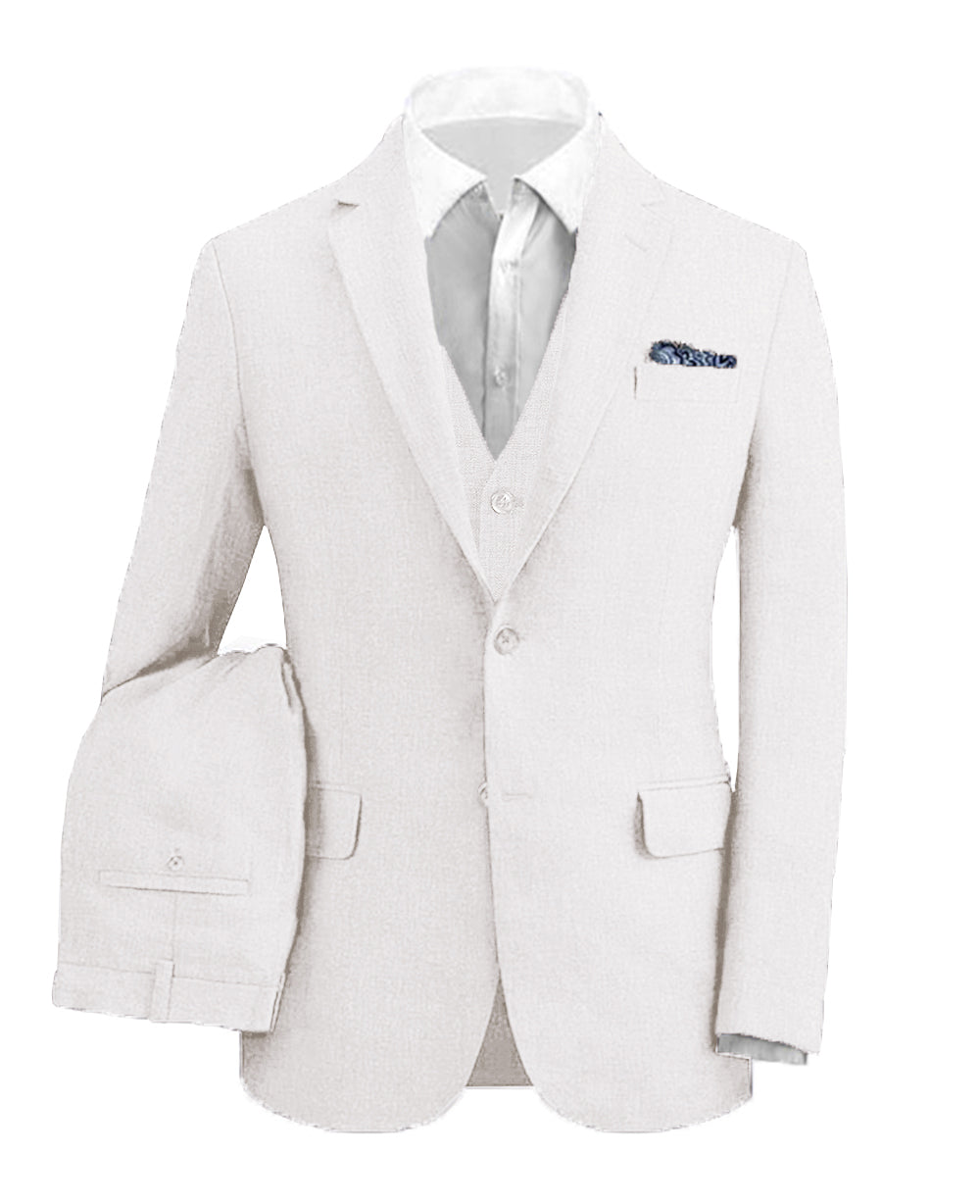 ly1182 Ivory White Retro Linen Beach Wedding Summer 3 Pieces Men Suits