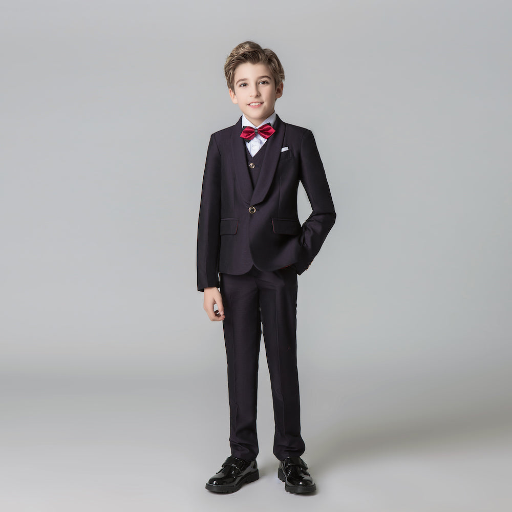 ly1212 Dark Purple Formal Classic 5 Piece Kids Boys Suits