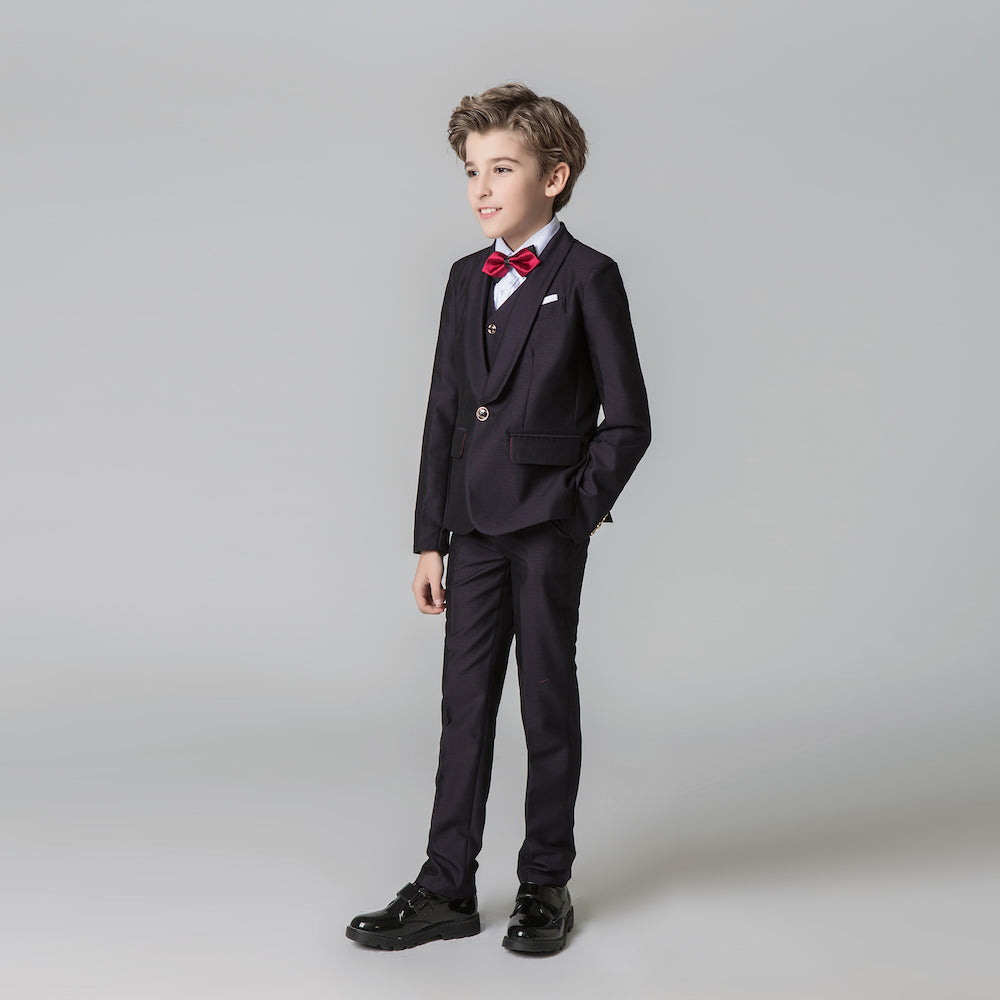 ly1212 Dark Purple Formal Classic 5 Piece Kids Boys Suits